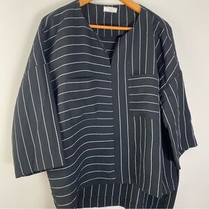 Black Pinstripe Boxy Tunic Lagenlook Bohochic Top